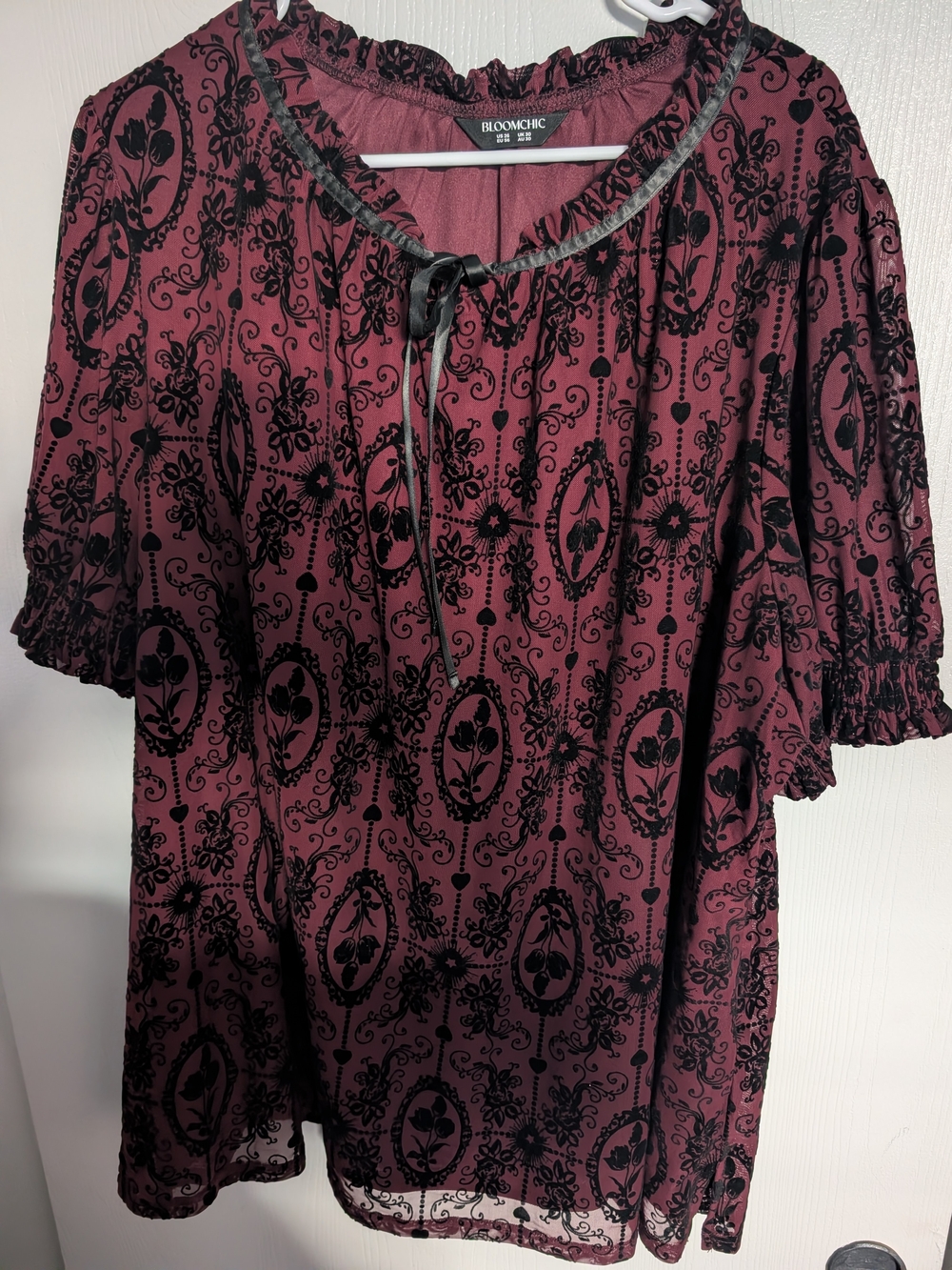 BloomChic Rose-Mauve Velvet Burnout Tie-Neck Tunic